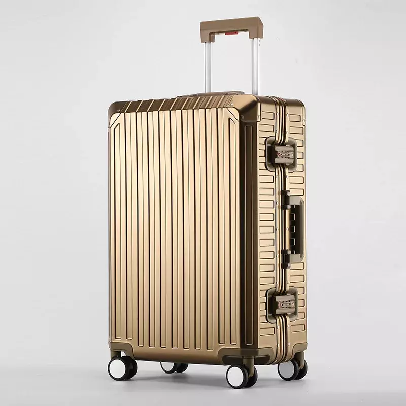 Valigia da viaggio in alluminio famosa in lega di magnesio interamente in alluminio valigia da viaggio in metallo borsa da imbarco con Password universale per ruote