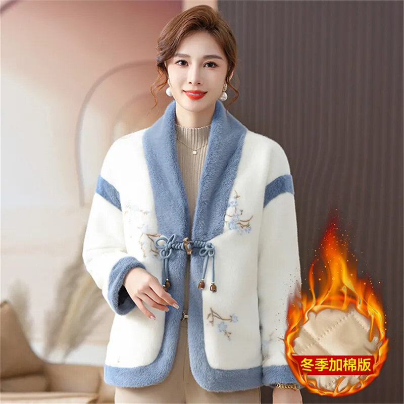 Chaqueta gruesa de terciopelo de visón de imitación para mujeres de mediana edad y ancianos, ropa de Madre de estilo chino, abrigo cálido
