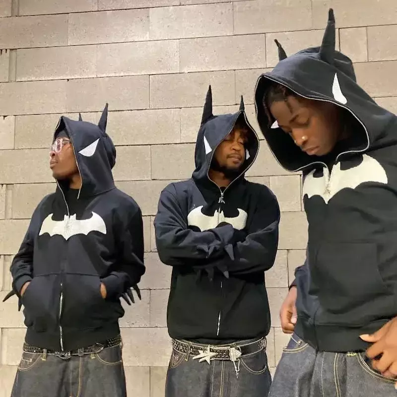 Fledermaus Muster Hoodie Harajuku Animation Beflockung Hip Hop Streetwear Goth Männer Sweatshirt Paar Street Fashion Trend Hoodie Tops