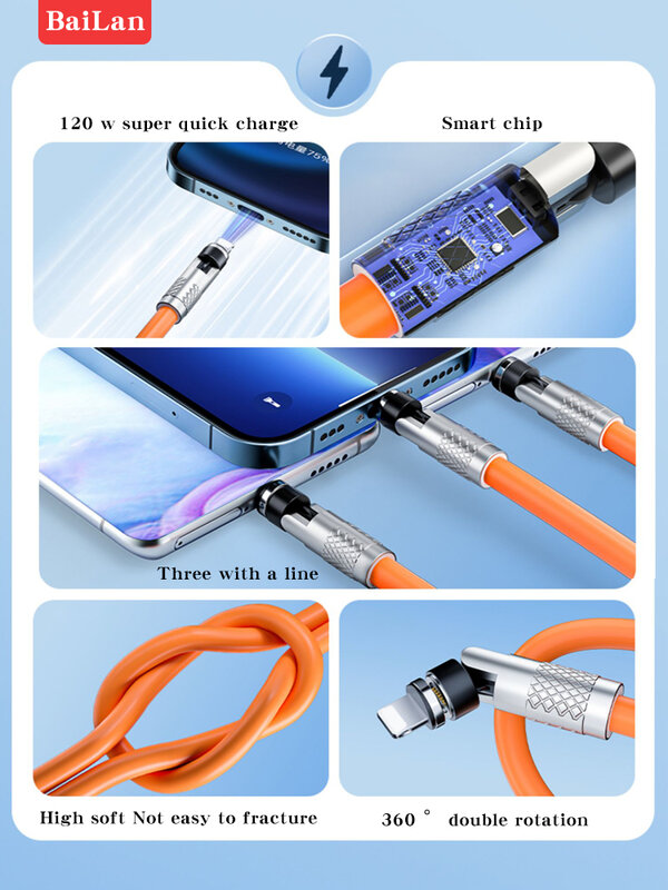 Kabel USB Tipe C magnetik 6A, kawat pengisian daya Super cepat untuk Huawei Honor 120W untuk iPhone Samsung Xiaomi