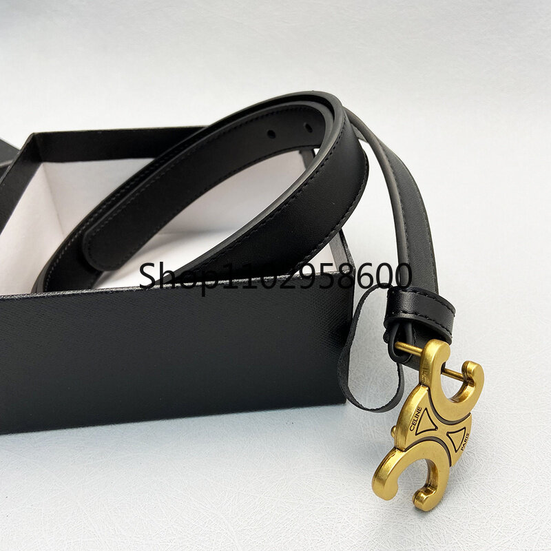 حزام جلد مع مشبك أسود رفيع للرجال والنساء ، حزام خصر جديد مع صندوق ، C001