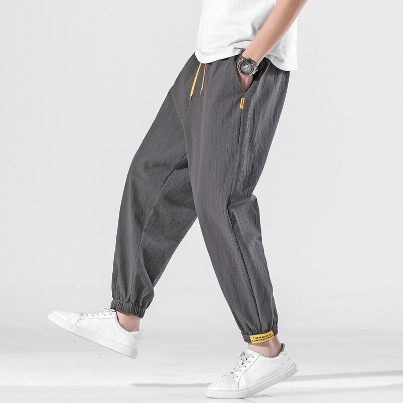 100% Cotton Summer Casual Pants Man Trendy Japanese Ankle-Length Pants Loose Hallen Pants Men 5XL