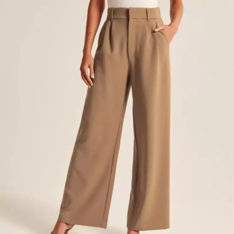 Pantalones holgados de pierna ancha para mujer, pantalón de oficina con bolsillo Real, traje informal, sin esfuerzo, a medida, 2023