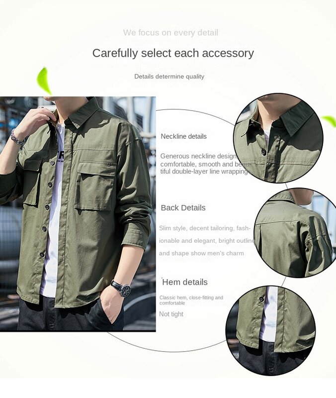 Spring Men's Shirt Retro Solid Color Outdoor Sports Mountaineering Lapel Cardigan Long Sleeved Minimalist Street Men's Clothing