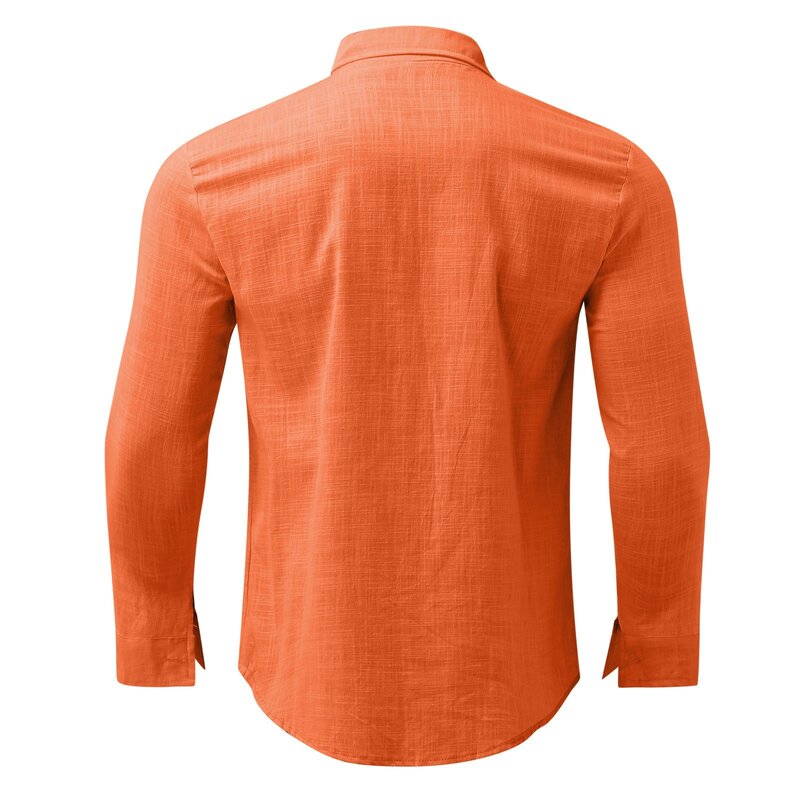 Chemise à simple boutonnage pour hommes, manches longues, col rabattu, mince, monochromatique, chemises décontractées, printemps, été