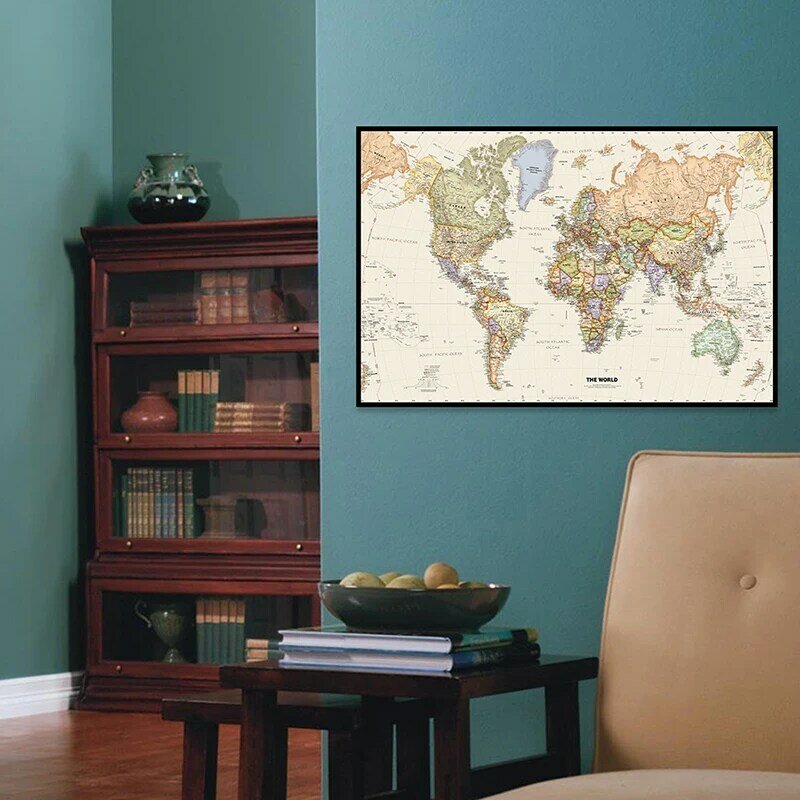 75*50cm retro mapa do mundo com detalhes poster da arte do vintage pintura da lona parede pendurado fotos material escolar sala decoração casa
