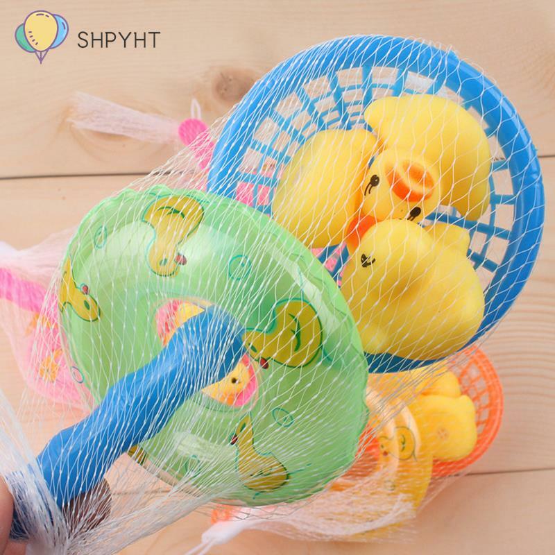 1 Set Baby Bathroom Water Pool Funny Toys For Girls Boys Gifts Fishing Net Swimming Rubber Float Squeaky Sound Duck Bath Toys