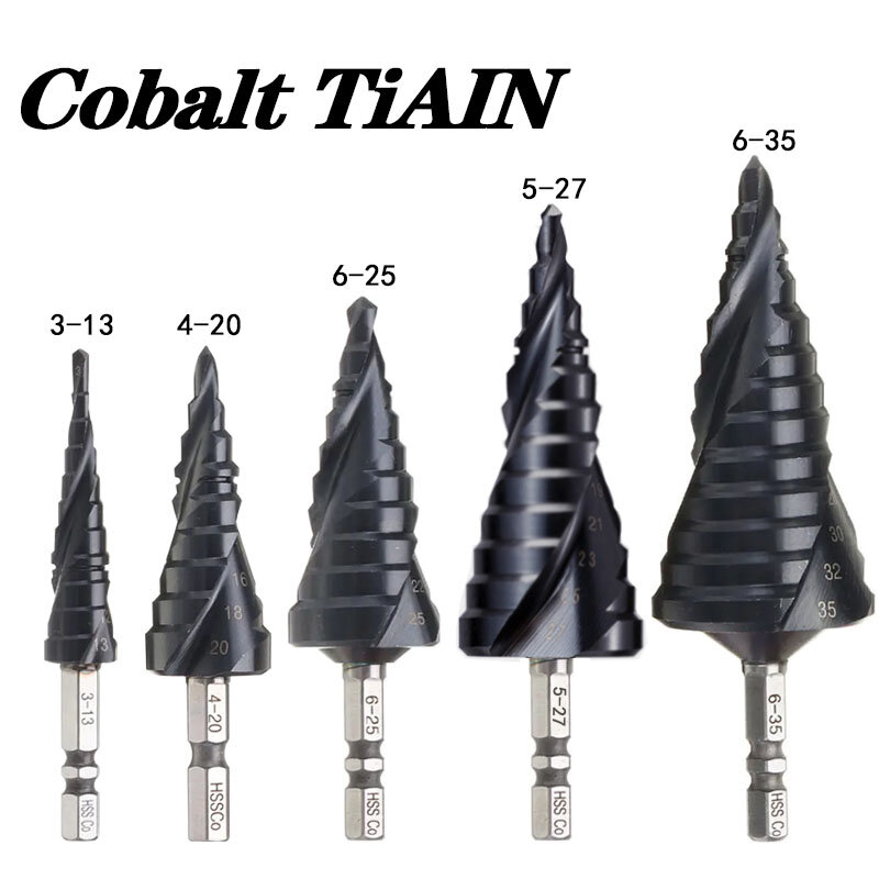 HRC89 M35 Cobalt TiAlN Coated Step Drill Bit 1/4 Inch Cone Hex Shank Metal Drilling Hole Opener Tool For Stainless Steel