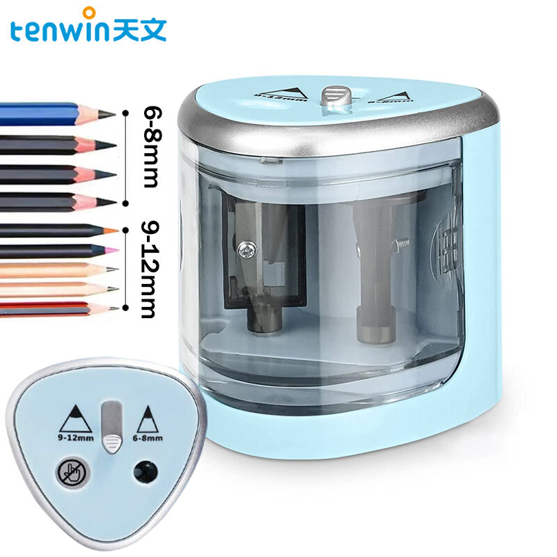 Tenwin-新しい2穴の自動電気鉛筆削りスイッチ,家庭,オフィス,文房具用の鉛筆削り付き