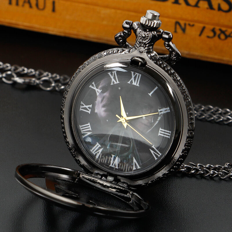 Reloj de bolsillo con cadena para hombre, mujer y niño, pulsera de diseño Vintage, color negro, regalo de cumpleaños