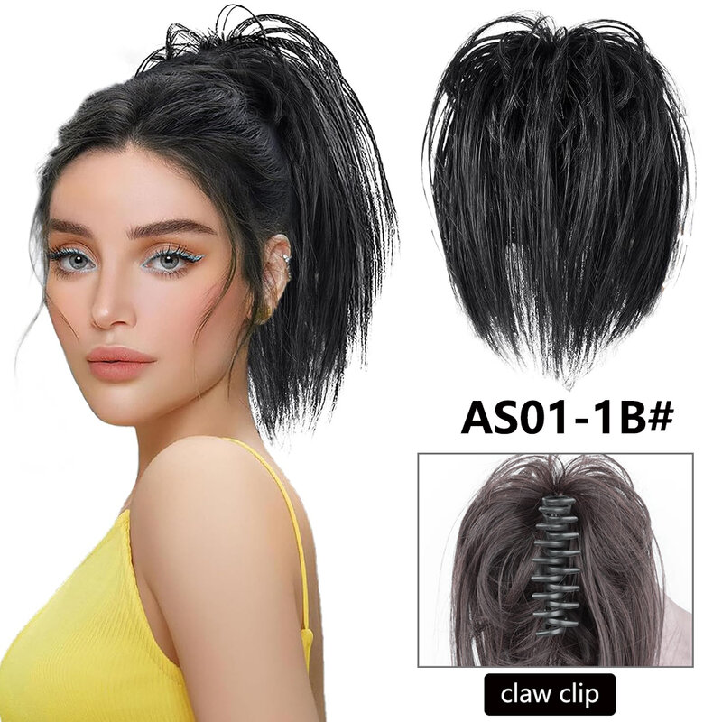 Synthetic Straight Chignon Messy Fluffy Hair Bun Claw Clip-in Hair Extensions For Women Fake Hair Scrunchy