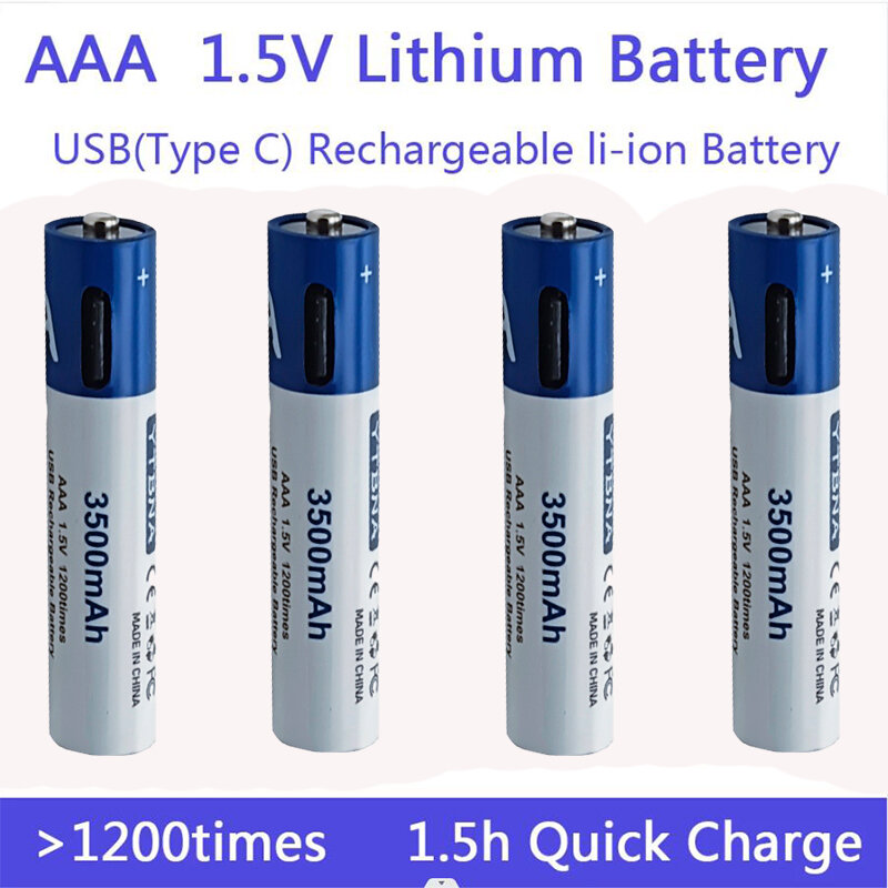 USB Recarregável Lithium-ion Battery, Carregamento Rápido, 1.5V, AAA, 3500mAh Capacidade, para Toy Keyboard