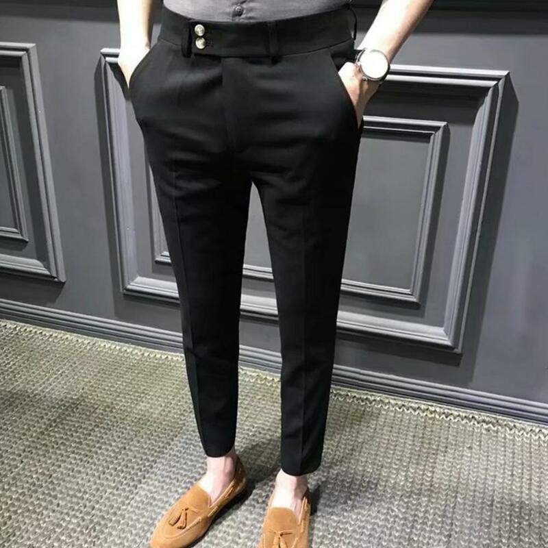 Eleganckie dziewiąte spodnie do kostek prosty wzór męskie spodnie biura Slim Fit męskie spodnie odzież męska