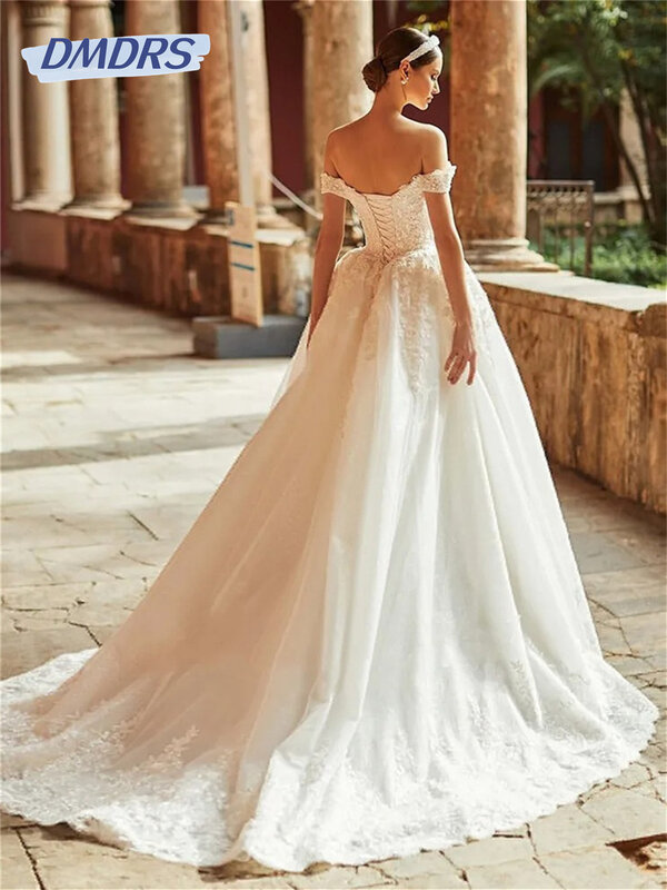 Классическое Свадебное платье с аппликацией, Элегантное свадебное платье с открытыми плечами, романтичное платье-трапеция до пола, 2024