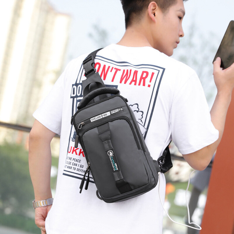 Bolso de hombro multifuncional USB para hombre, bandolera cruzada, bolso de pecho, bolso de viaje impermeable, bolso de mensajero para hombre, bolso de lona