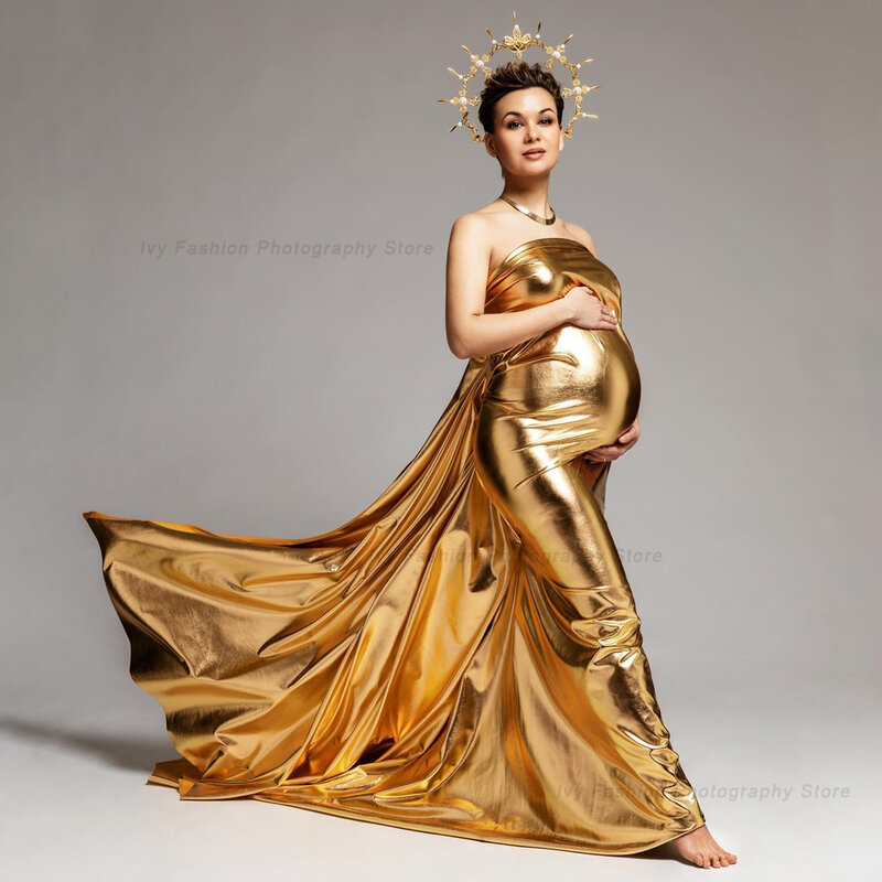 Fotografia ciążowa rekwizyty tło materiałowe dla robienie zdjęć kobiet w ciąży złoty srebrny Spandex błyszczący rozciągliwa tkanina