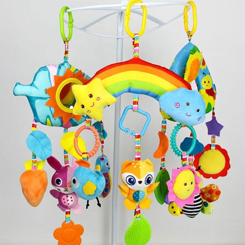 Poussette Mobile pour bébé, hochet, pendentif, Animal de dessin animé, poupée pour nourrissons, cloche suspendue, jouets éducatifs sensoriels
