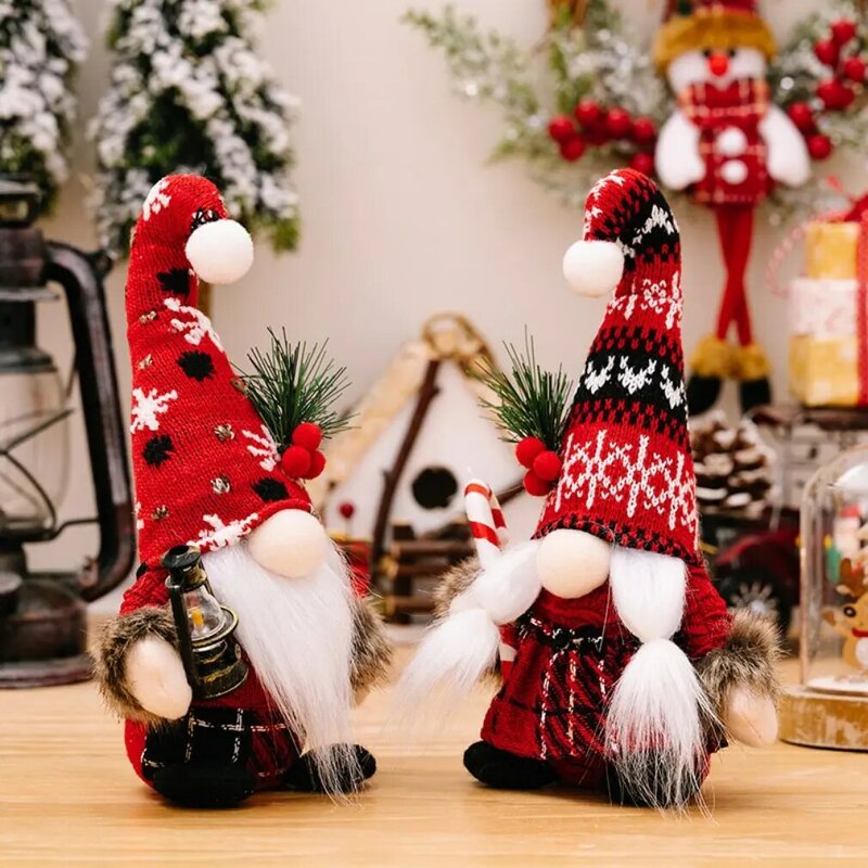 Muñeco de Papá Noel de felpa de gnomos de Navidad, tejido de punto, adornos colgantes para árbol de Navidad, decoración de elfo enano, regalos de Año Nuevo 2024