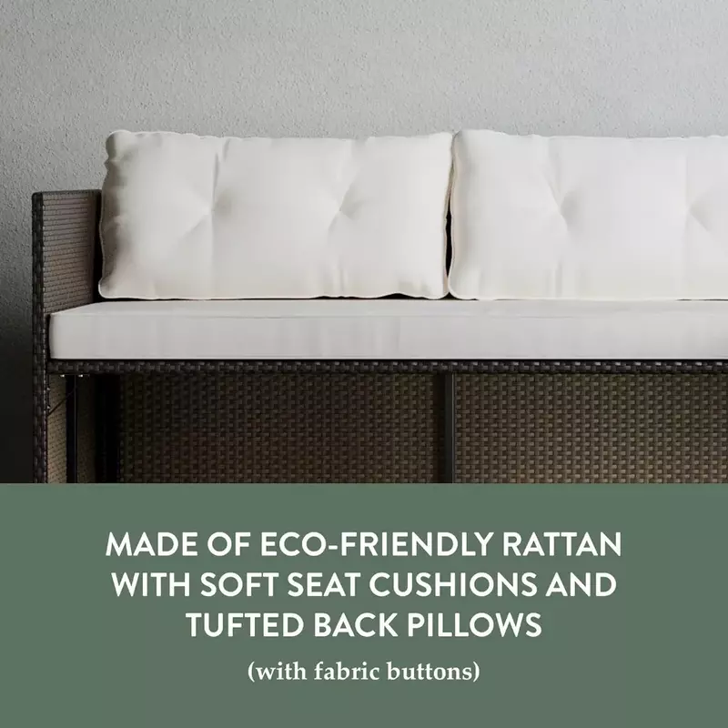 Divano da esterno, solo divano a forma di L, Rattan marrone/crema, mobili da giardino in Rattan