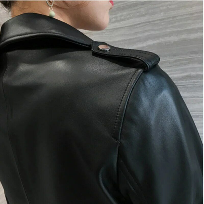 Alta qualidade de luxo da marca feminina moto motociclista jaqueta 2023 primavera e outono rua terno lapela couro real pele carneiro zíper punhos