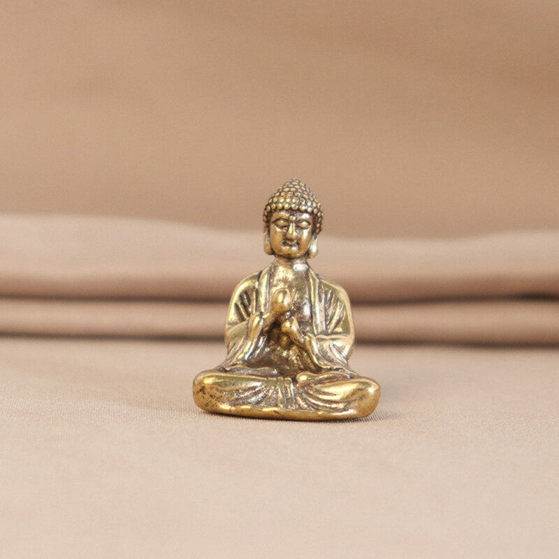 Mini sólido cobre miniatura Buda estátua, Sakyamuni ornamento, Estatuetas