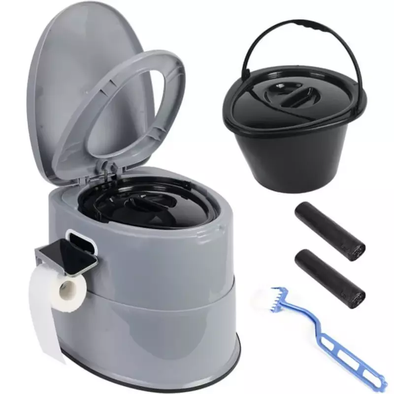 Toilet Kemah portabel dengan ember dalam dapat dilepas, 5.3 galon, abu-abu, bebas ongkos kirim