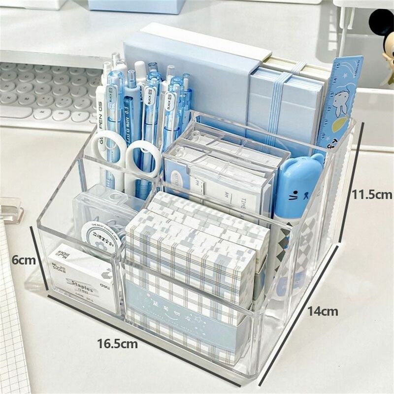 Transparent Desk Pen Holder Large Capacity Pen Stand Pencil Storage Box 5-Grid Multifunction Stationery Organizer Home Office