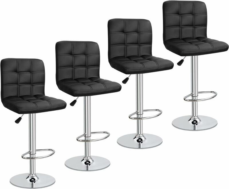 ชุด2/4เก้าอี้สตูลสำหรับห้องครัวเก้าอี้หมุนปรับความสูงได้แบบหมุนได้ทำจากหนัง PU ที่ทันสมัยพร้อมหลังสี่เหลี่ยม (สีดำ/ สีขาว)
