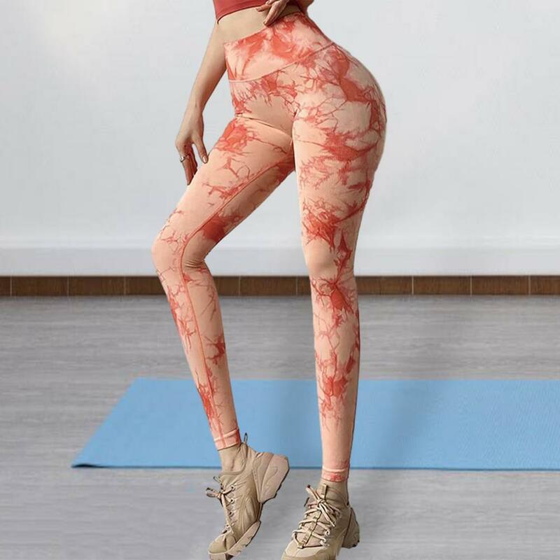 Seamless Tie Dye Print Gym Pants High Waist Tummy Control Yoga Tights Elastic Sports Leggings for Women Spandex