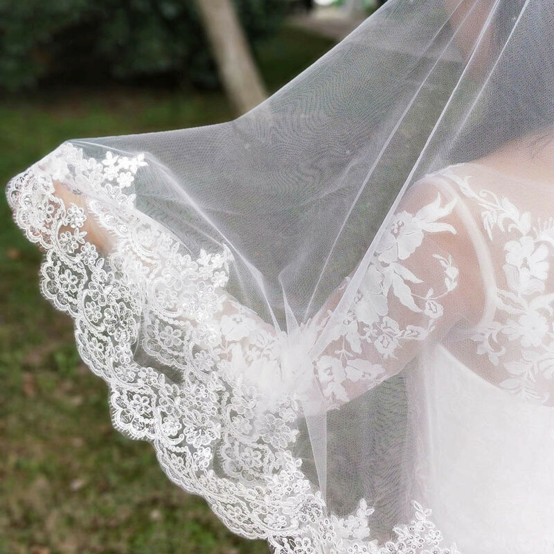 Короткие двухслойные Свадебные фаты с блестками и кружевными краями на заказ