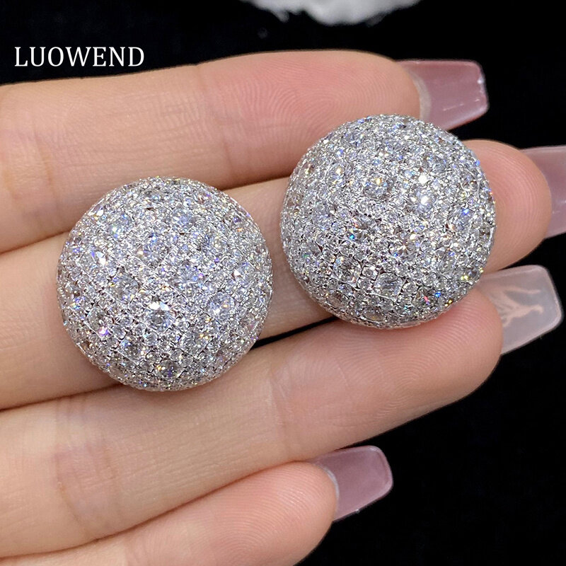 LUOWEND-18K brincos de argola de ouro branco para mulheres, diamante natural real, luxo e design brilhante, banquete sênior, alta joalheria