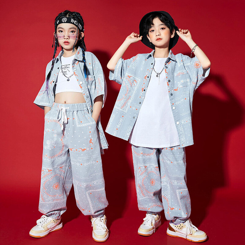 Menino legal hip hop roupas de manga curta camisa oversize tops jogger streetwear calças meninas jazz dança roupas crianças rua wear novo