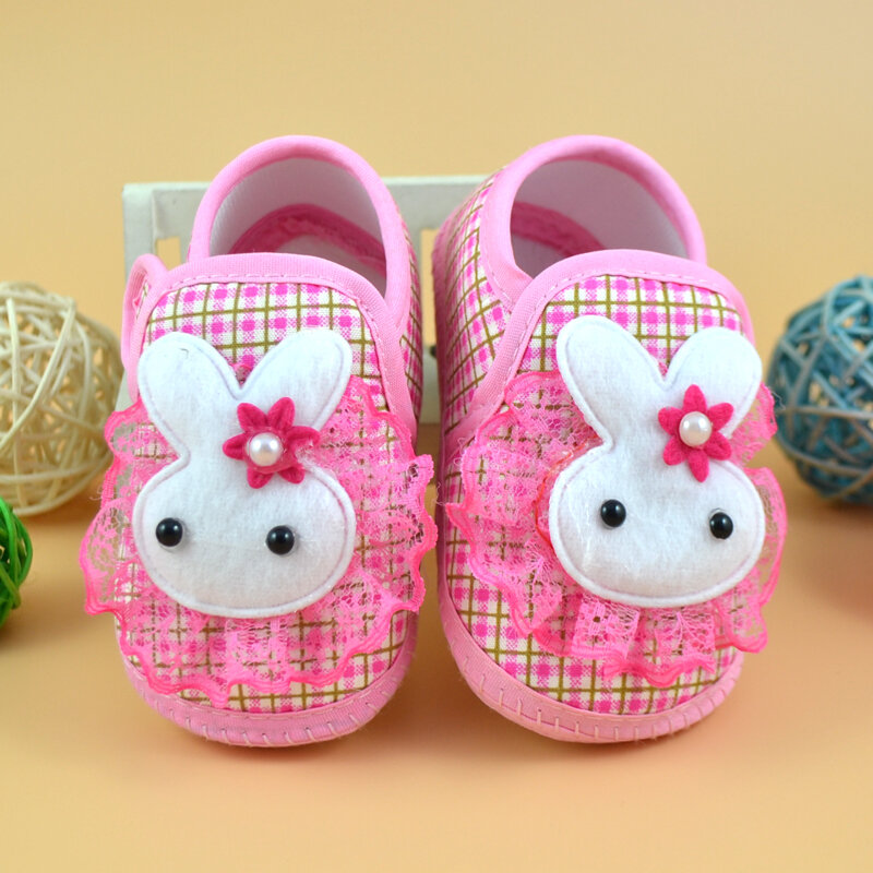 Sapatos de bebê infantil macio anti-deslizamento sola recém-nascido meninas menino prewalker impressão coelho dos desenhos animados sapatos únicos primeiros caminhantes sapatos