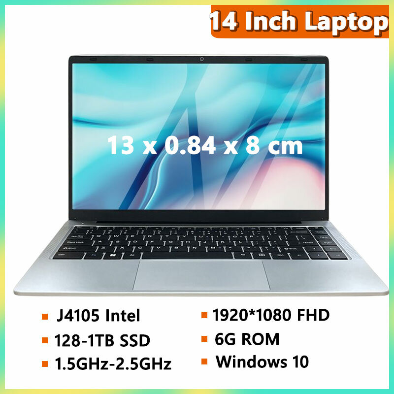 Ноутбук J4105Intel, 14 дюймов, 4 ядра, 6 + 1 ТБ, Windows 10, Wi-Fi