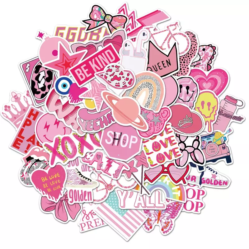 VSCO-bonito rosa impermeável Graffiti adesivo, estética, decorativo, bagagem, laptop, copo, telefone, Scrapbook, crianças adesivos, 10 pcs, 30 pcs, 50pcs