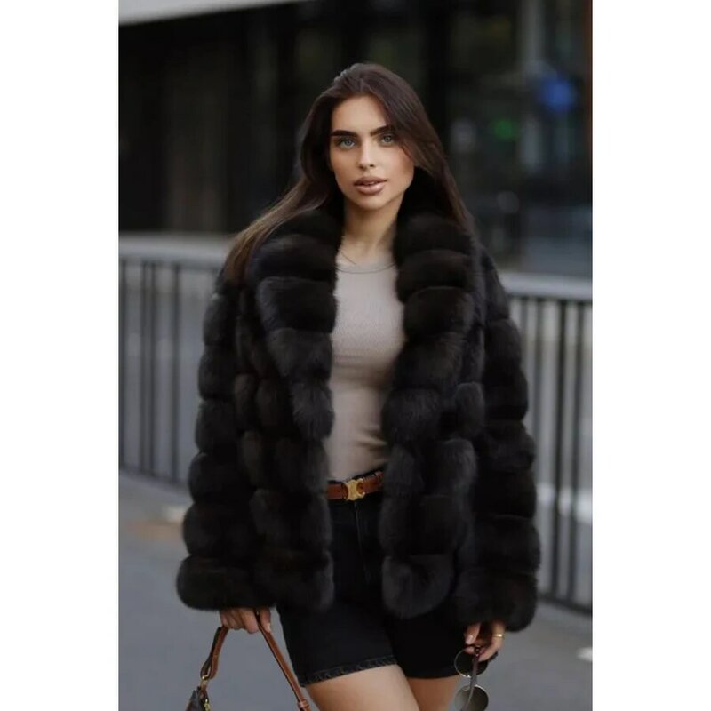 Futro damskie płaszcze z prawdziwego futra z lisów zimowe kurtka z naturalnego futra lisa luksusowe ubrania dla kobiet