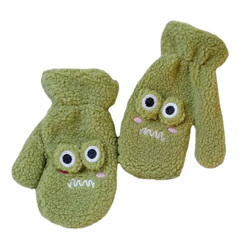 Soft Plush Cute Frog Gloves Fashion Green White Thickened Windproof Students Mittens Keep Warm Hanging Neck Winter Gloves Ride