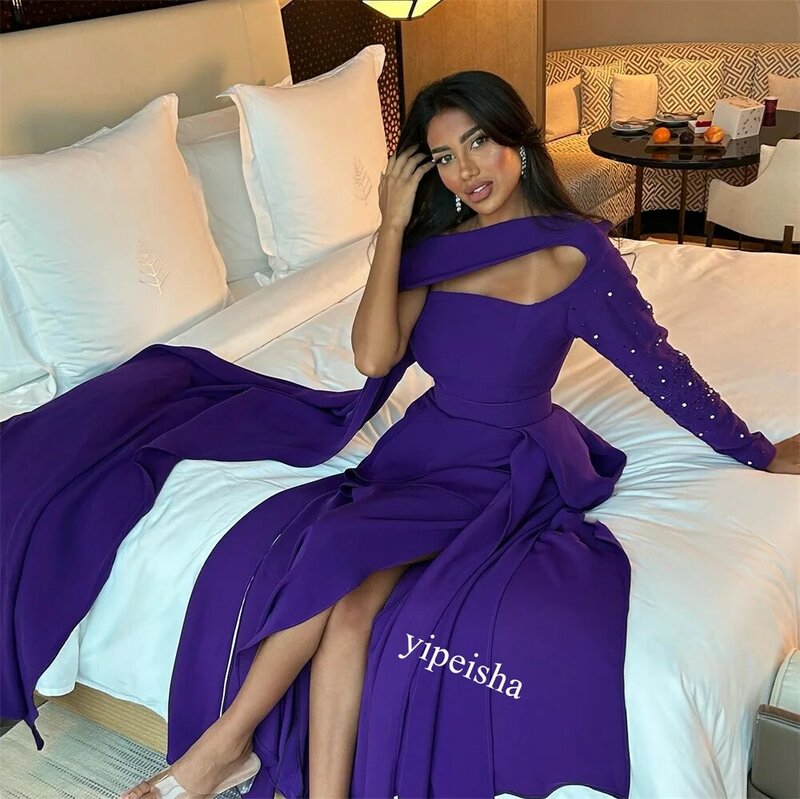 Prom Dress Jersey Rhinestone Clubbing A-line Square Neck Bespoke Occasion Gown Midi Dresses Saudi Arabia