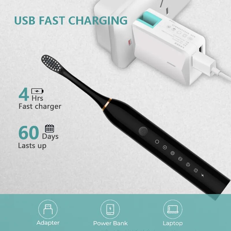 Electric Toothbrush Smart Timing Tooth Brush USB Rechargeable Teeth Clean Whitening Sonic Toothbrush With Replacement Head