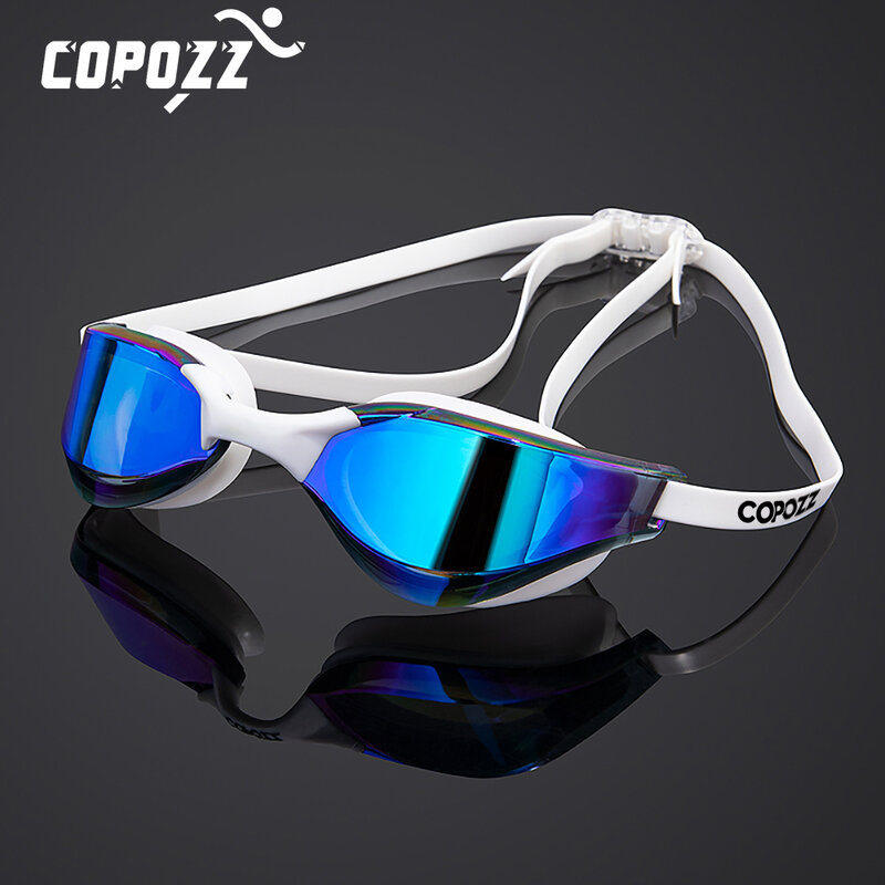 COPOZZ-Gafas de natación impermeables para hombre y mujer, lentes de natación profesionales, transparentes, antivaho, Anti-UV, con funda