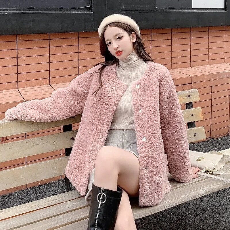 Lamb Woolen Coat Women Outwear 2022 New Autumn Winter Fur One Thickened Grain Velvet Short Coat Tops Fashion Bow Jacket Female