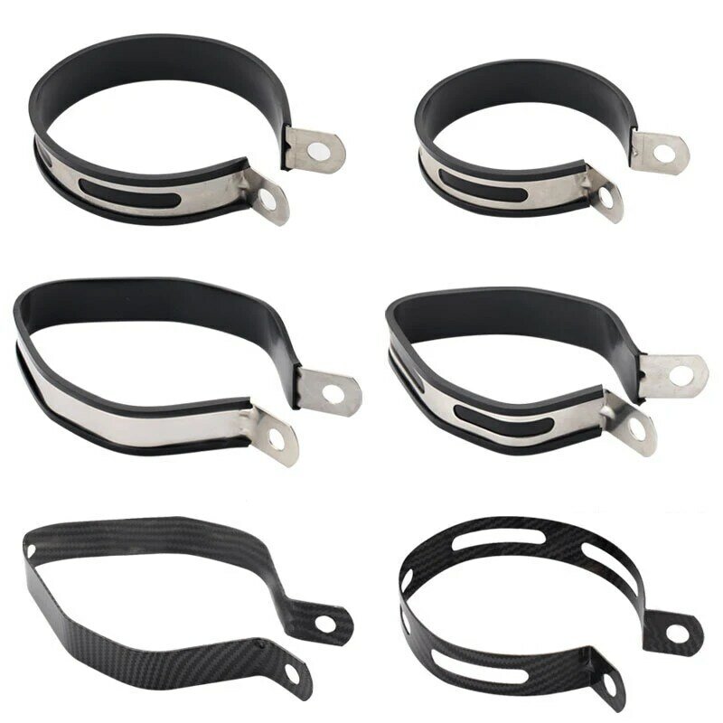 Universal Motorcycle Exhaust Clamp Exhaust Pipe Supporting Bracket Fix Ring Hanger Band Fixture Support Carbon Fiber Accessories