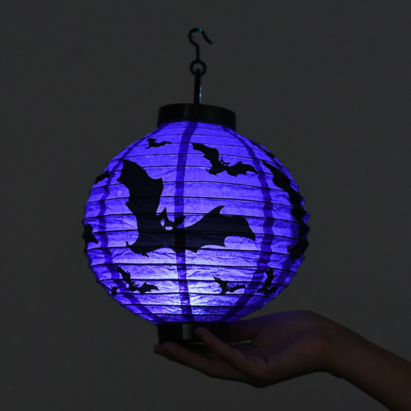 Luz LED colgante de Halloween, linterna de papel plegable, luz LED aterradora, decoración de fiesta de vacaciones, 1 ud.