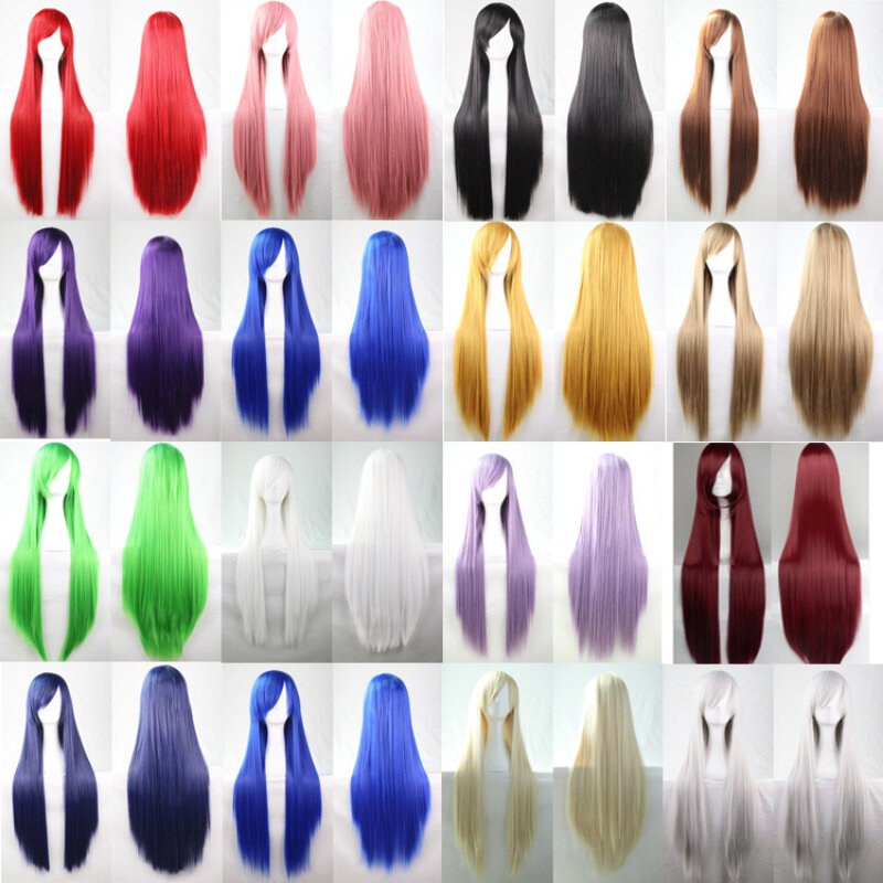 Cabelo de seda reto longo para mulheres, peruca anime cosplay, moda não convencional, alta temperatura, perucas coloridas, decoração de uso diário