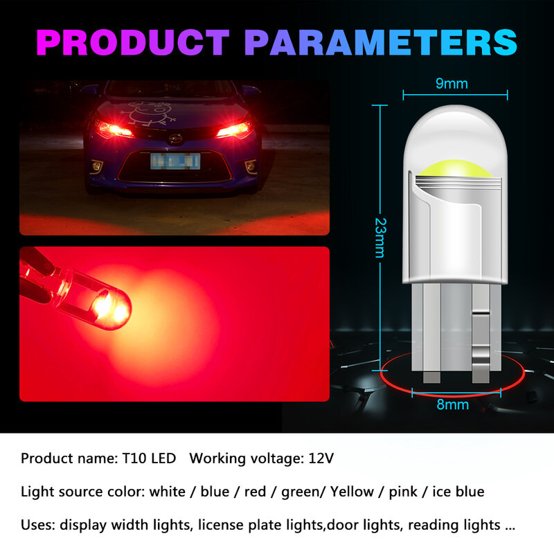 Lampe LED 10 × T10 canbus t10, lumière de rafale led w5w, feux de stationnement led t10 w5w, lumières d'intérieur de voiture