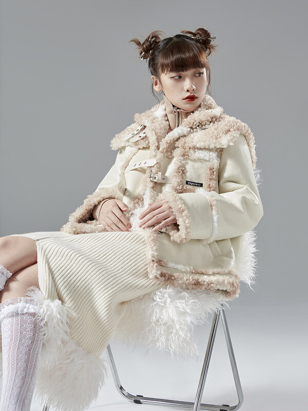 Пальто меховое в одном, женское меховое пальто из ягненка, дизайнерская нишевая верхняя одежда