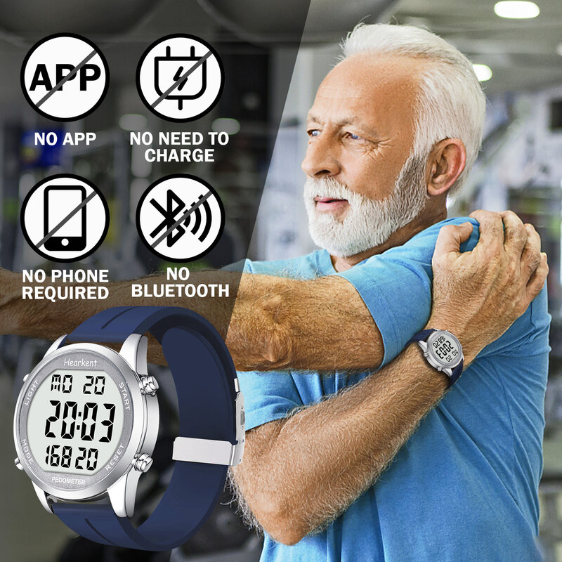Hearkent jam tangan Pedometer Digital pria, jam tangan olahraga tahan air Digital penghitung kalori untuk pelacak jalan dengan lampu belakang Reloj