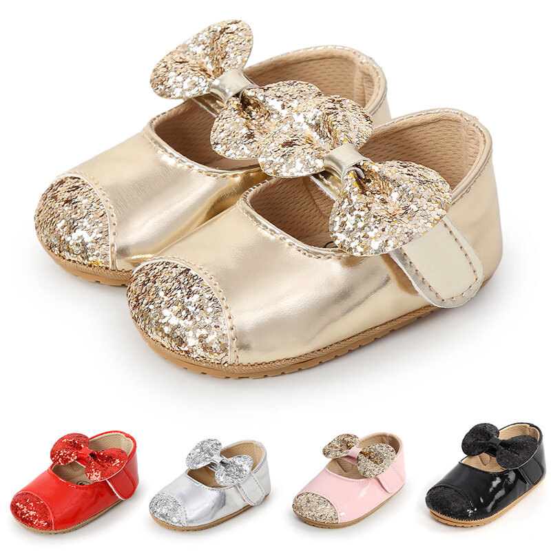 Scarpe da principessa per neonate scarpe eleganti con paillettes Bowknot scarpe da bambino Casual antiscivolo con suola morbida in gomma PU