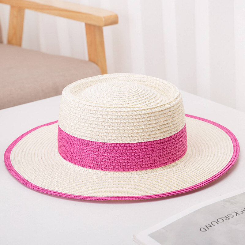 2023 Summer Vintage Flat Top Sun Protection Hat  Sun Visor Breathable Weaving Wide Brim Pie Hat