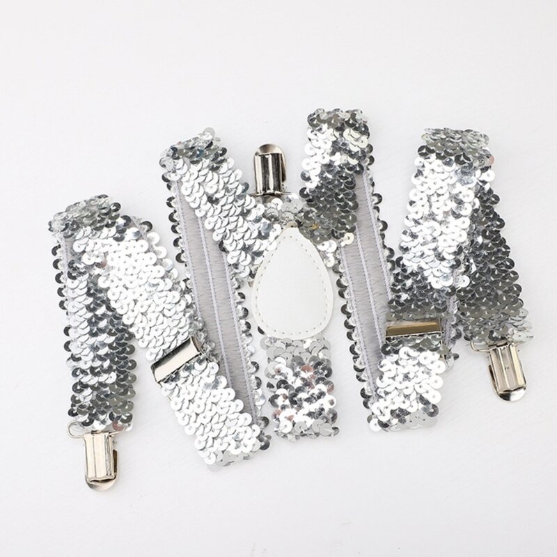 Shinning Sequin Suspenders for Men and Woman Elastic Wide Adjustable Heavy Duty Strong Pant Clip Suspender Costume